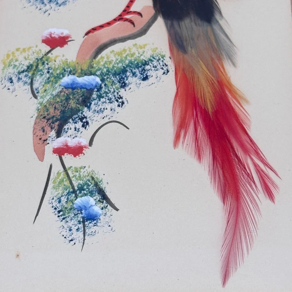 Vintage Exotic Tropical Bird Featherwork